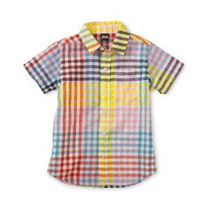 7Y Tea Collection Plaid Button Up Woven Shirt